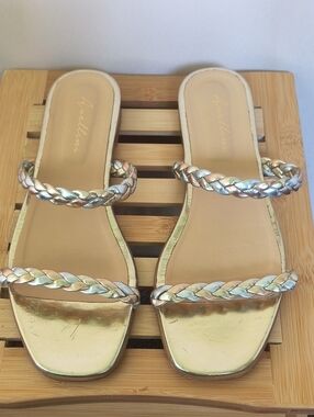 Avellini Made in Italy Metallic Braided Double-Strap Slide Sandals Size 8